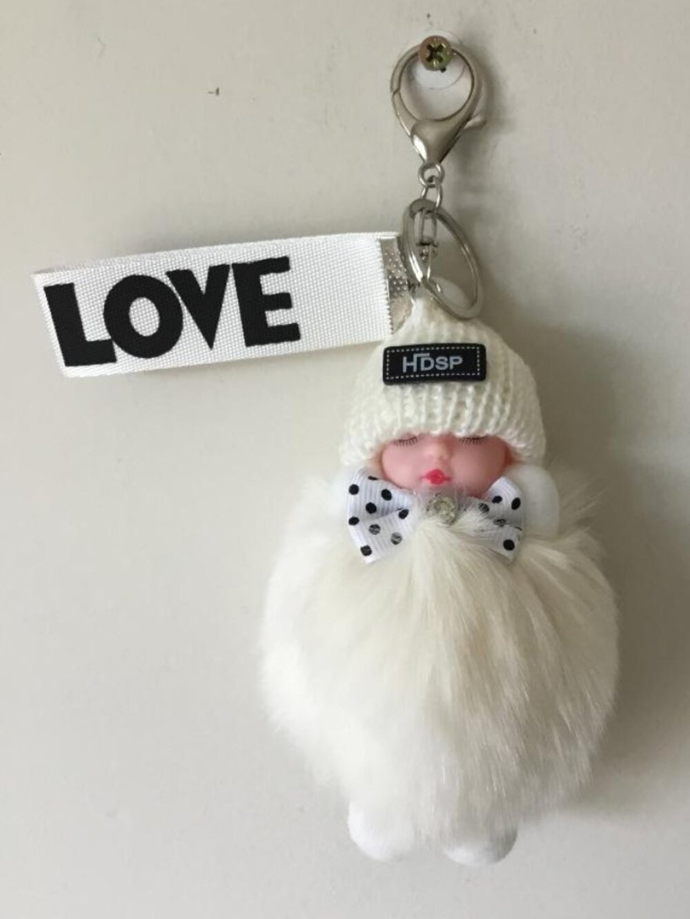 HDSP Sleeping Fur Baby Keychain Fluffy Doll Charm Bag Charm with "LOVE" Tag
